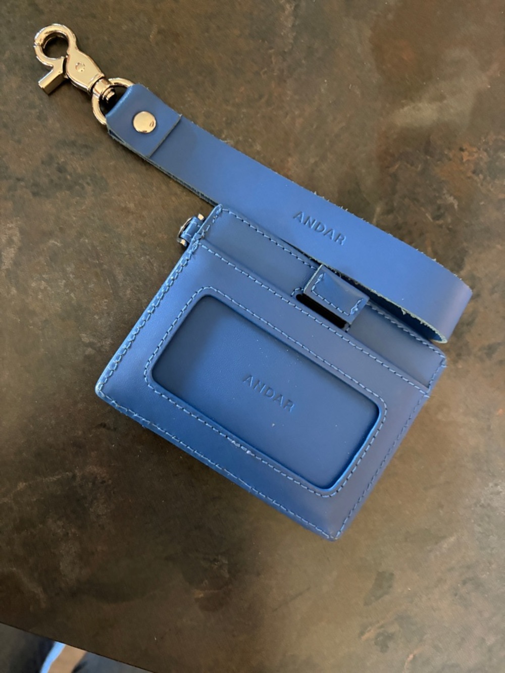 ANDAR Blue Leather Card & Key Holder with Strap